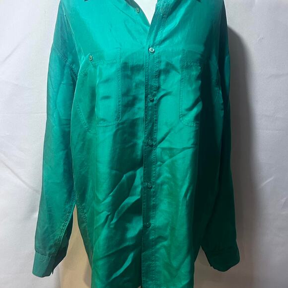Womens large 100% Silk green Long Sleeve Shirt EUC Vintage - Picture 1 of 2